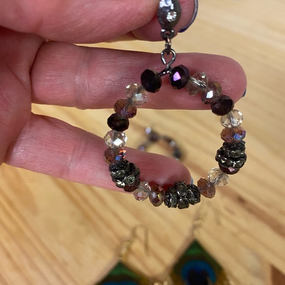2 sets of Earrings: vibrant peacock & beautiful purple with clear & silver. - Picture 4 of 7